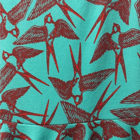 LuLaRoe Nicole Turquoise Swallows Dress Size Medium - Picture 3 of 4